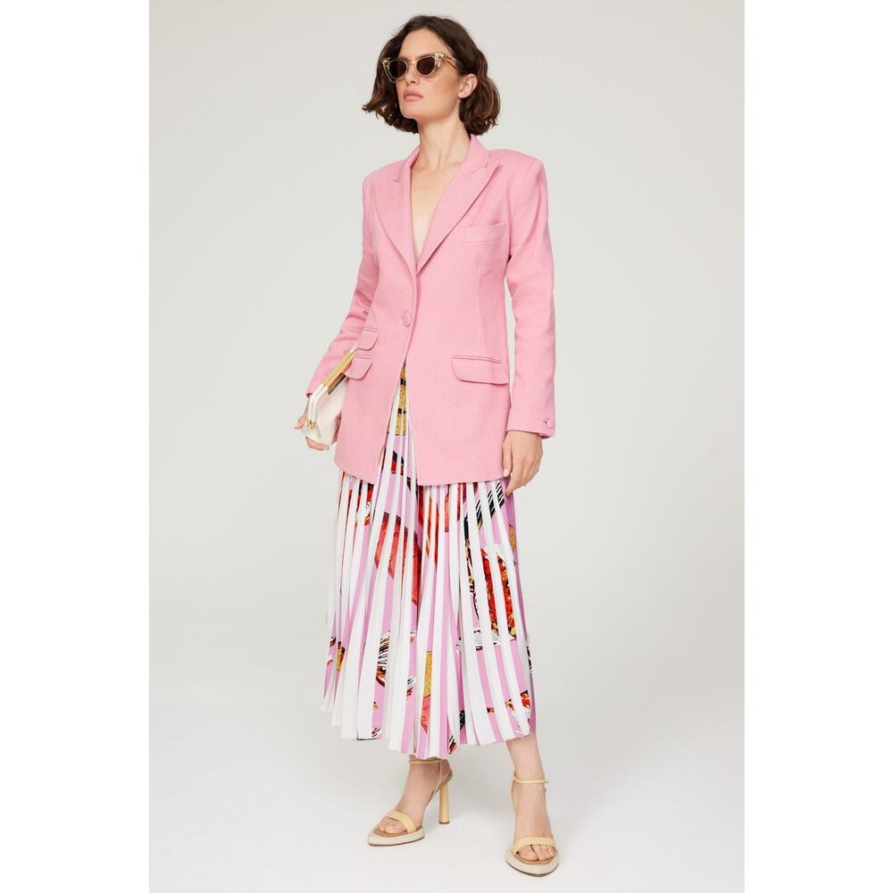 THEBE MAGUGU Pink Abstract Fish Chips Pleated Plissé Maxi Skirt Size Small